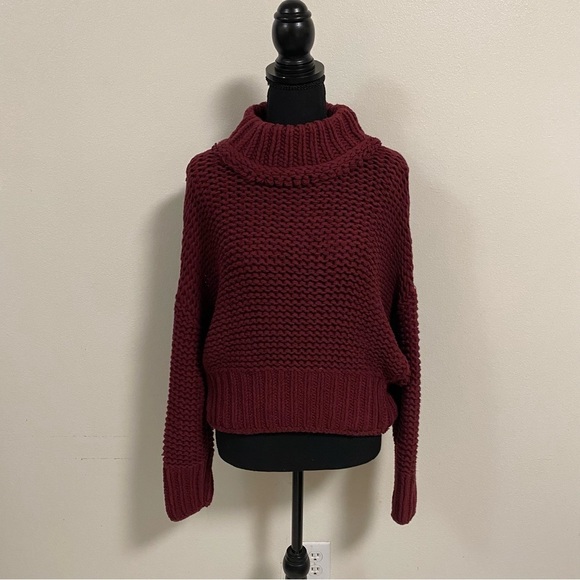 Free People Sweater Women’s Size Small Maroon My Only Sunshine Chunky Sweater - Picture 1 of 16